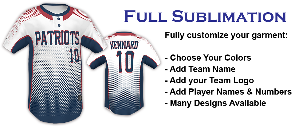 12 Custom Baseball Jerseys - Fully Sublimated - Includes Names
